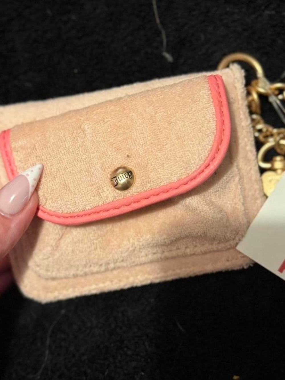 Juicy Couture Cream Plush Mini Bag with Pink Trim and Gold Hardware